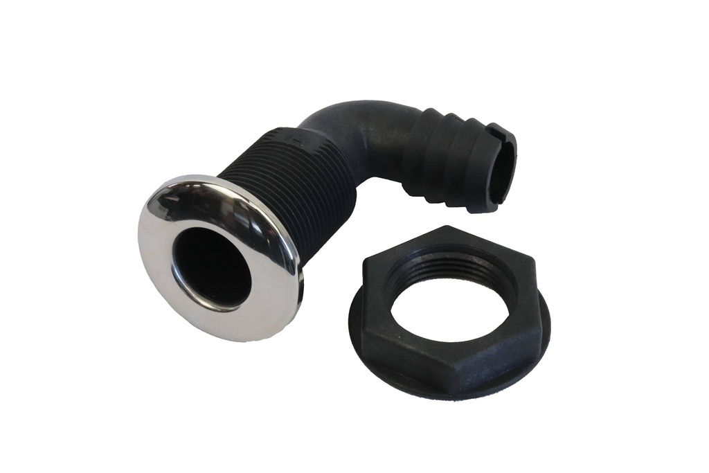 Zz OLD LISTING-DISCONTINUED REDIRECTED 90 Degree Bilge Pump Bypass Fitting with Stainless Steel Cover Flange